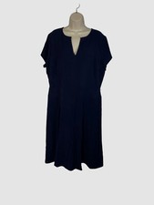 $145 Ralph Lauren Women's Blue Ruffled Split-Neck Georgette Dress A-Line Size 16