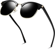 Gold Black Semi Rimless Polarised Sunglasses Classic Horn Rimmed Frame UV400 #K1