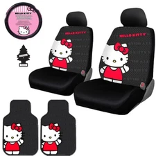 6PC HELLO KITTY UNIVERSAL CAR TRUCK SEAT STEERING COVERS MATS ACCESSORIES SET