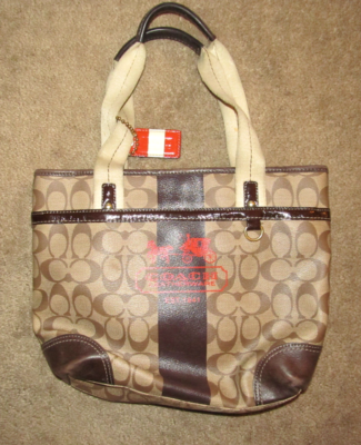 Coach Heritage Stripe K0773-11349 Beige/Brown Leather Handbag | eBay