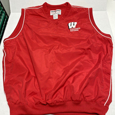 Wisconsin Badgers Mens Large Red Vest Top Sleeveless Pockets Pregame Athletics