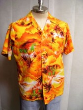 Vtg 60's Hawaiian Tropical Scene Aloha/Camp Shirt BRIGHT BOLD BEAUTIFUL sz Med