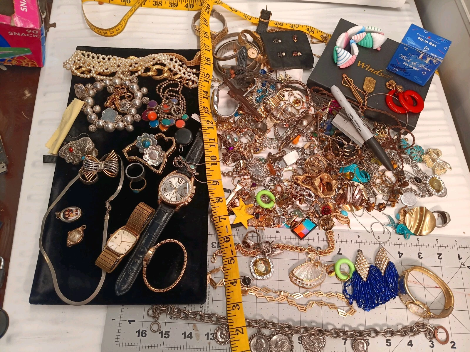Lot #2 Lot bijoux costume strass boucles d'oreilles, collier, ensembles pierres ton or