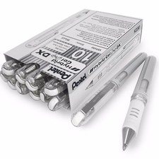 Pentel Hybrid Gel Grip Metallic Pen 1.0mm Rollerball metallic White Pack of 12