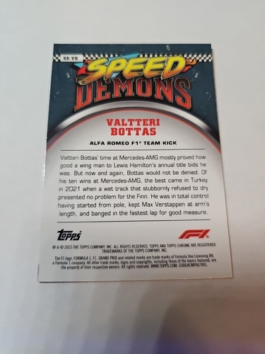 2023 Topps Chrome Formula 1 F1 VALTTERI BOTTAS #SD-VB SPEED DEMONS - Picture 2 of 2