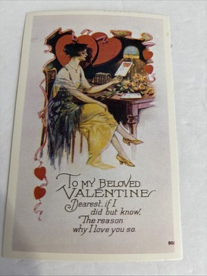 Valentine Postcard  To My Beloved Valentine   Glamorous Lady Reading Valentine