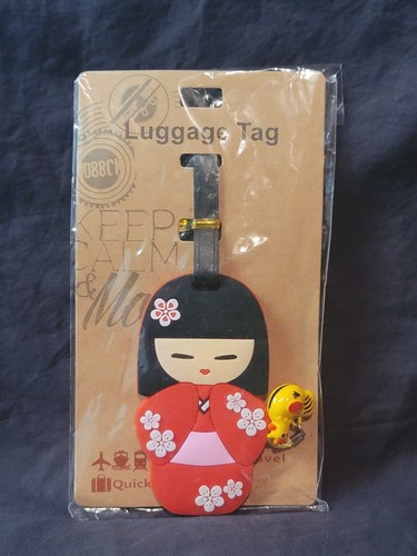 Red Floral Asian Lady Luggage Tag With Bell New