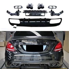 Rear Diffuser & Exhaust Cover Trim 4 Door For 15-21 Benz C Class W205 AMG Coupe