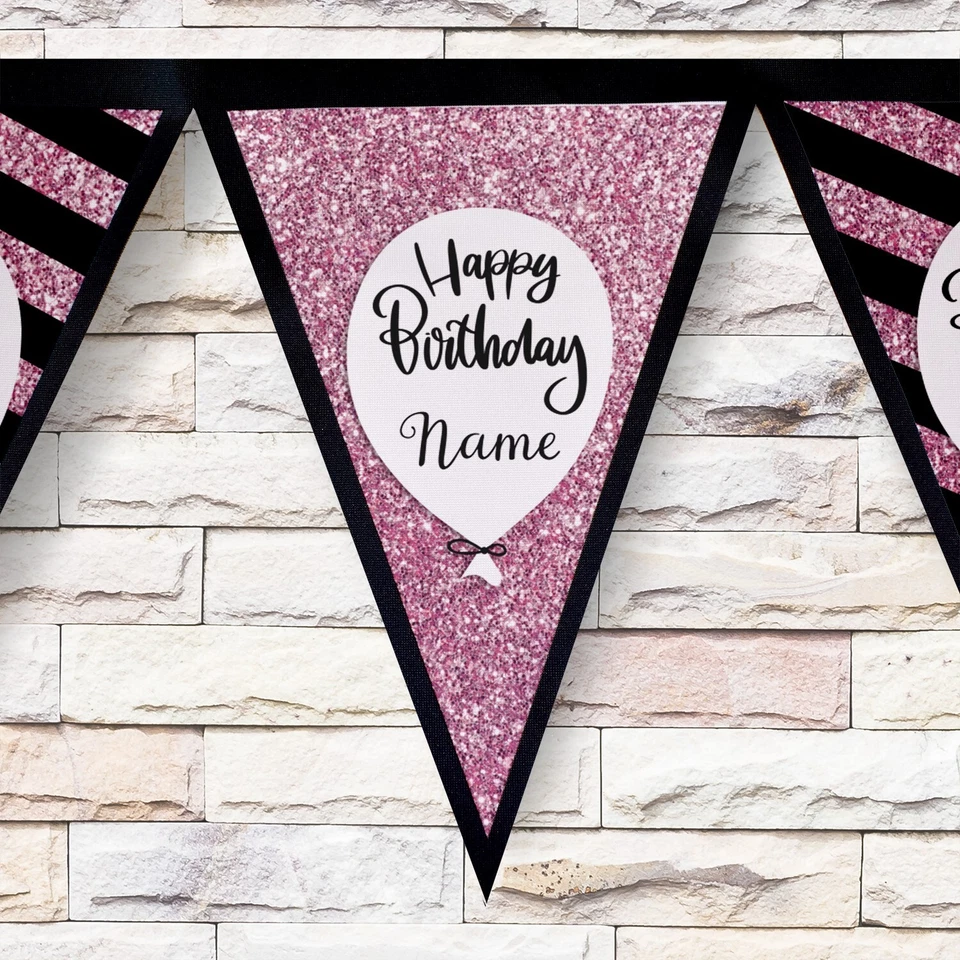 Personalisiert Rosa Sparkle Geburtstag Party Wimpel Dekoration 3M Stoff - Bild 2 von 4