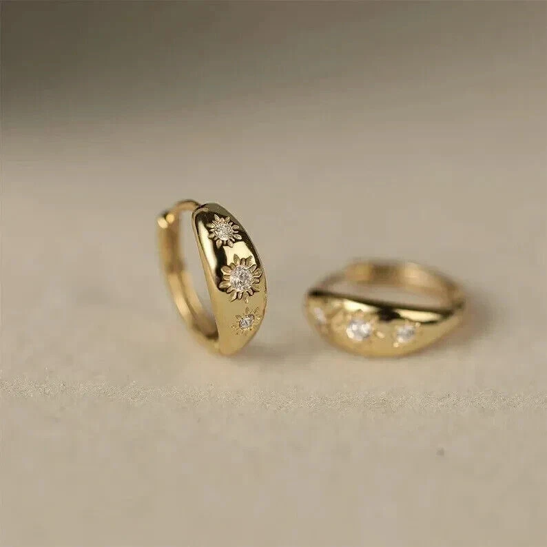 Round Cut 1Ct Created Diamond Women's Huggie Hoop Earring 14K Yellow Gold Plated - Image 4 of 4