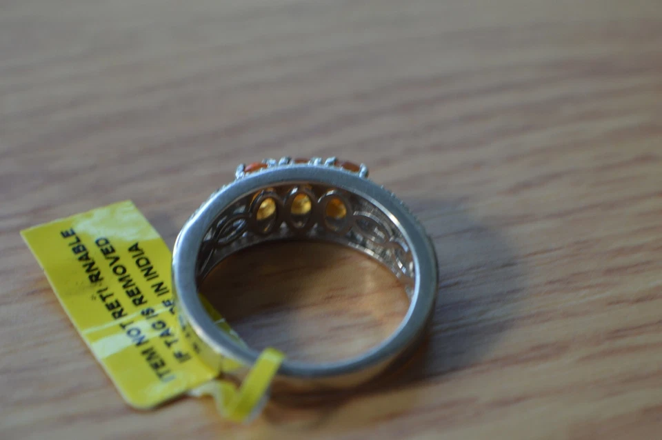 1.60ct Mexican Fire Opal / Topaz Ring Platinum over Sterling Silver Size 7 - Image 4 of 4