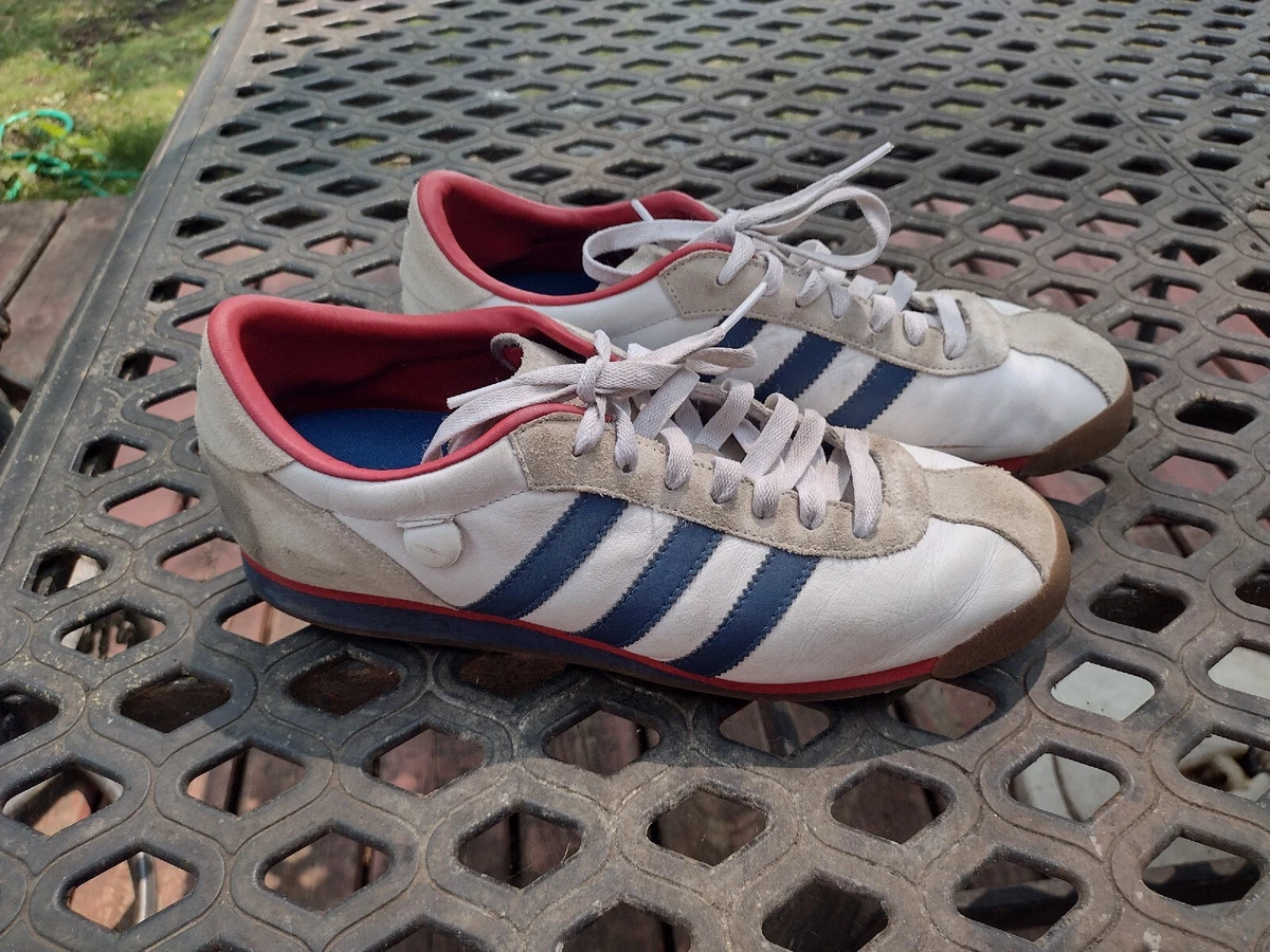 Adidas white shoes with red and blue stripes shop