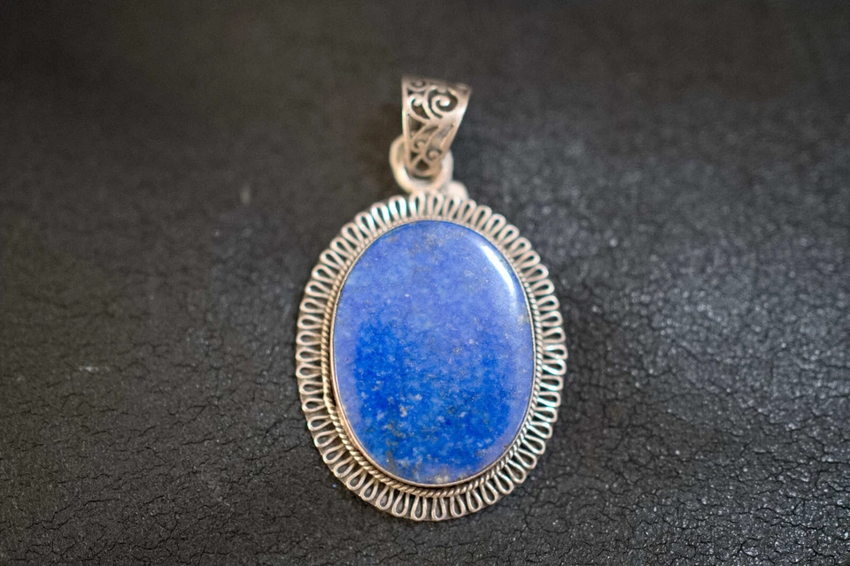 pendaglio ciondolo antico pakisthan afganisthan in lapis e argento - Immagine 2 di 4