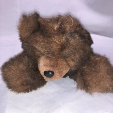 MJC International 1992 Plush Vtg Teddy Brown Bear 12" Lying On Belly Laying/27a