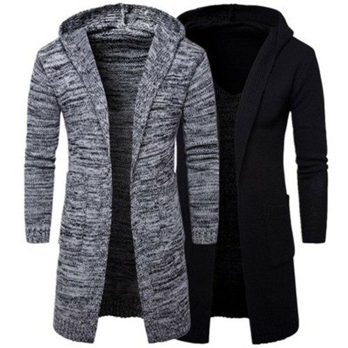 Mens Slim Fit Hooded Knit Sweater Fashion Cardigan Long Trench Coat Jacket eBay