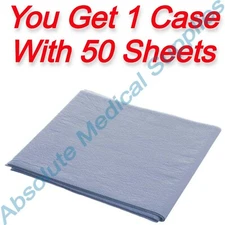 *50-Piece* TIDI Products Drape Sheet Tissue/Poly/Tissue 40" x 90" Blue 919370