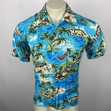 Vtg 60s Hawaiian Holiday Shirt Mens Rayon Party Aloha Big Collar Disco Large