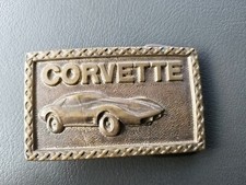 Vintage 1970's SOLID BRASS Chevy Corvette belt buckle 3" wide