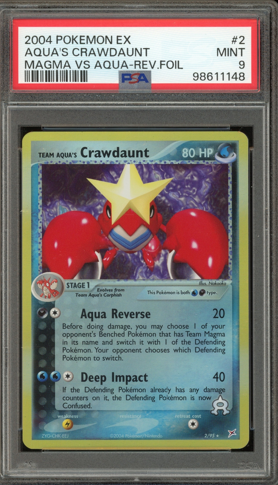 Pokemon Team Aqua's Crawdaunt Magma Vs Aqua Reverse Holo Rare #2 PSA 9