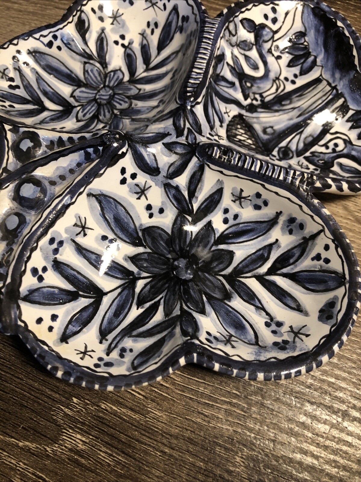 Coimbra Ceramica Portugal Clover Blue White Trinket Dish Vintage Signed Rare B9