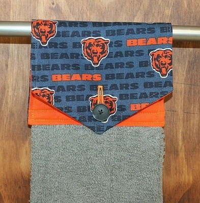 CHICAGO BEARS ORANGE & NAVY BLUE PRINT HANDMADE HANGING KITCHEN COTTON HANDTOWEL