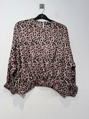 Zara Top Leopardenmuster Langarm Satin Oversize Bluse Gr. XS Beige