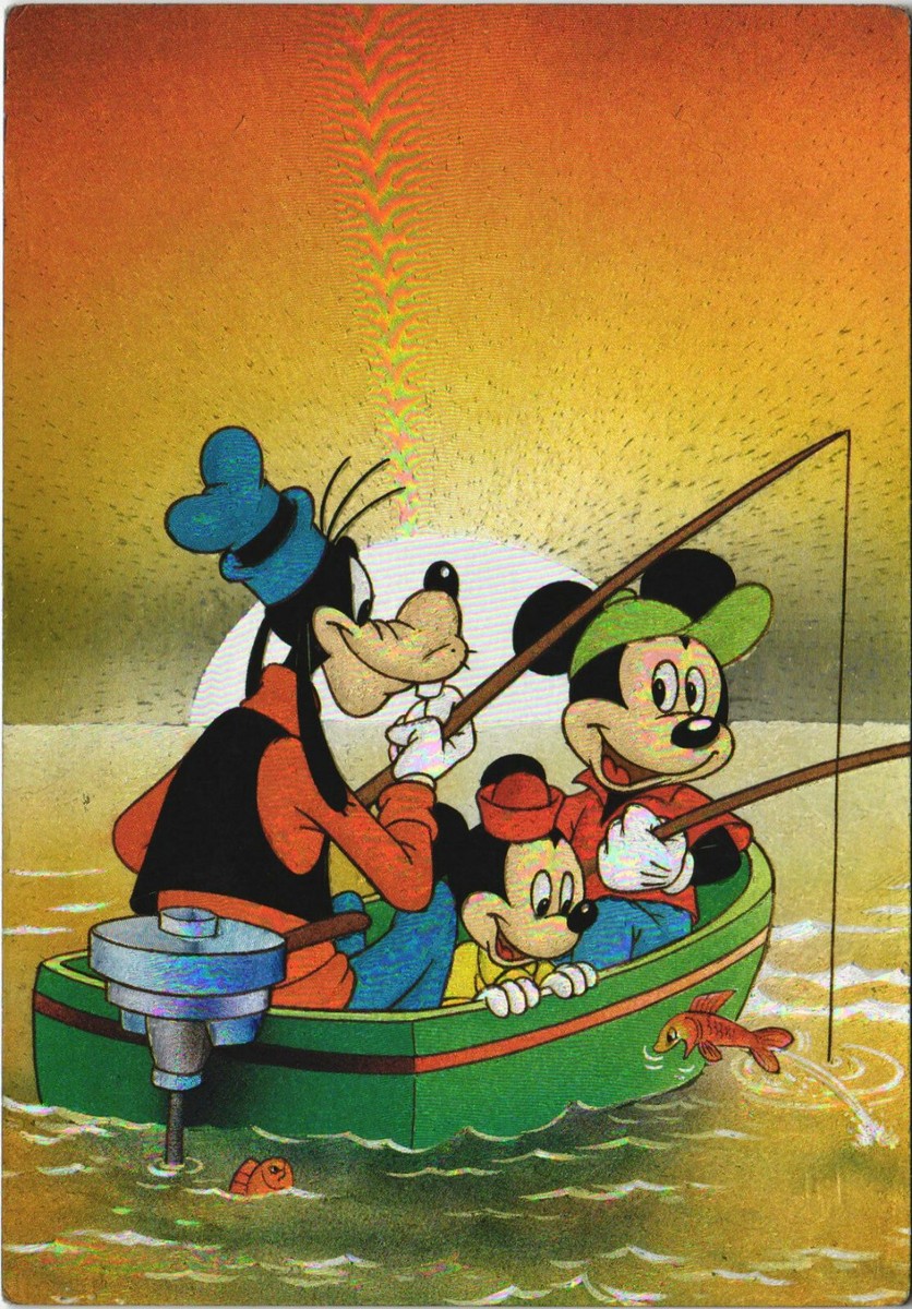 PC DISNEY, GOOFY AND MICKEY MOUSE IN A BOAT, Modern Postcard