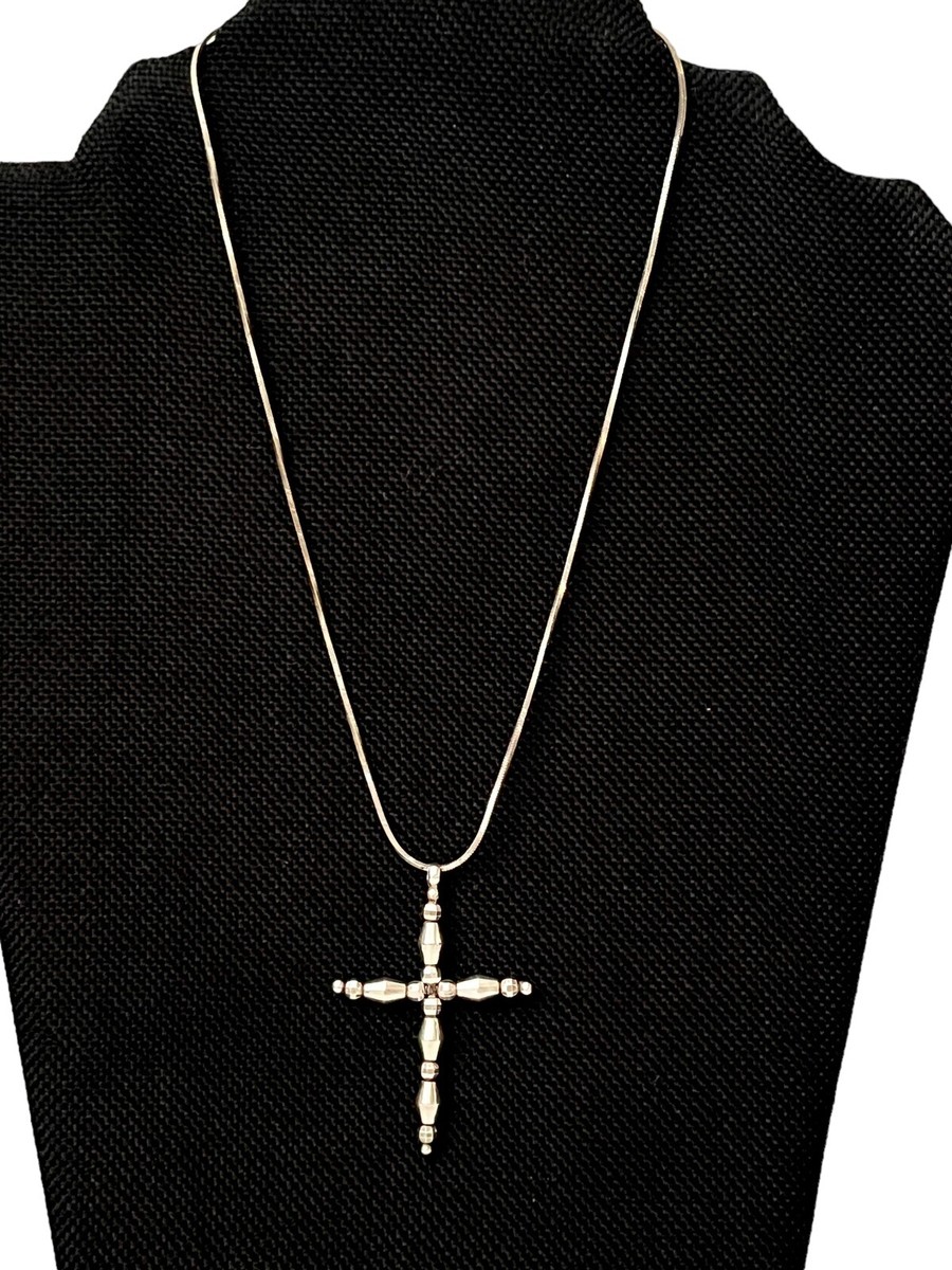 Vintage Signed Han 925 Sterling Silver Chain Necklace with Cross 