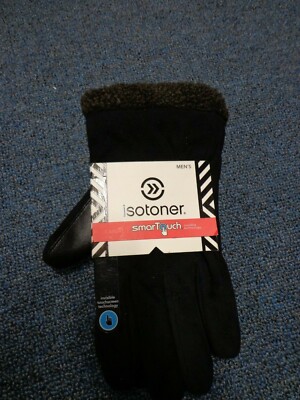  Isotoner Men's THERMAflex SmarTouch Tech Sueded Gloves in Black  Large NWT