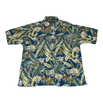 Tori Richard Mens Blue Tropical Parrot Floral Aloha Hawaiian Shirt USA MEDIUM