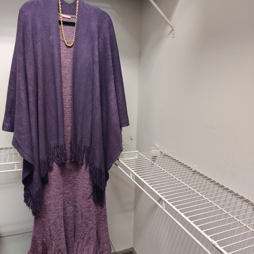 Damen lila Strickjacke Cape Tücher vorne offen Cardigan Pullover Wickelponcho - Bild 3 von 10