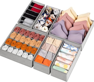 6 Pack Sock Underwear Drawer Organizer Dividers 58 Cell Foldable Fabric Dresser