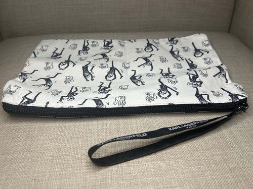 Karl Lagerfeld Paris Zippered Pouch Cat Print 11" X 7" - Picture 4 of 6