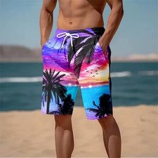 Floral Swim Shorts Hawaiian Tropical Print Beach SurfBoard Lightweight Net Lined