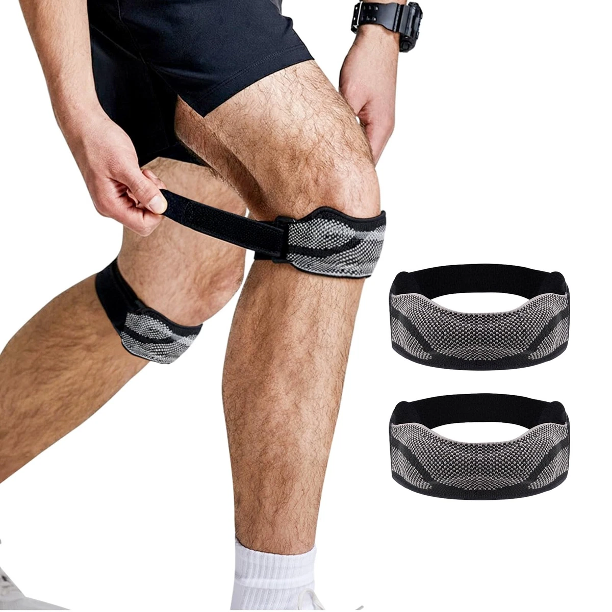 4 Cinghie Di Supporto Per Tendine Rotuleo In Silicone – 2 Nere + 2 Bianche – Regolabili E Traspiranti – Per Corsa, Basket, Calcio, Palestra – Tutore Elastico Per Ginocchio - 2
