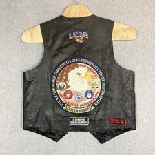 Vintage Biker Leather Vest Black Rare Military Patches Vest Extenders Pins XL
