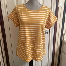 Doe & Rae Gold White Striped Top Size small short Sleeve