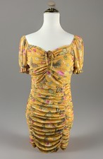 Butterfly Yellow Bodycon Dress Large Forever 21 Rouched Fairycore 