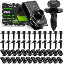 50PCS 1/4 U-Nut Clips & Hex Head Automotive Body Fender Bolts Kit,For Most Cars