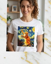 T-shirt Donna Bianca Taglia L Gatto Rosso Van Gogh