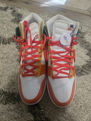 Size 13 - Nike Dunk High Chenille Swoosh White Green Orange Yellow Leather Gum