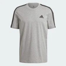 Adidas Essentials 3-Stripes T-Shirt Men's size M Gray Crew-Neck Short Sleeve NEW