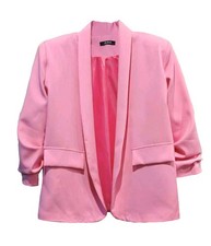 Veste Blazer Femme Rose Élégant - Col Châle & Manches Froncées - Chic & Tendance