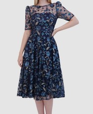 Eliza J Women's Blue Floral Sequin Puff-Sleeve Fit & Flare Dress Size 6
