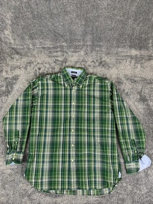 Tommy Hilfiger Mens Large Shirt Green Plaid Long Sleeve 80s 2 Ply Fabric Btn Dwn