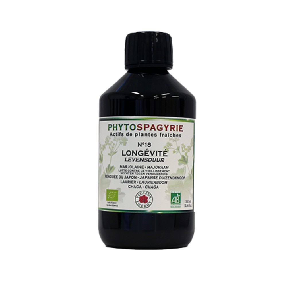 Phytospagyrie Longévité n°18 - Solution contre la fatigue liée à l'âge - Flacon 300ml BIO