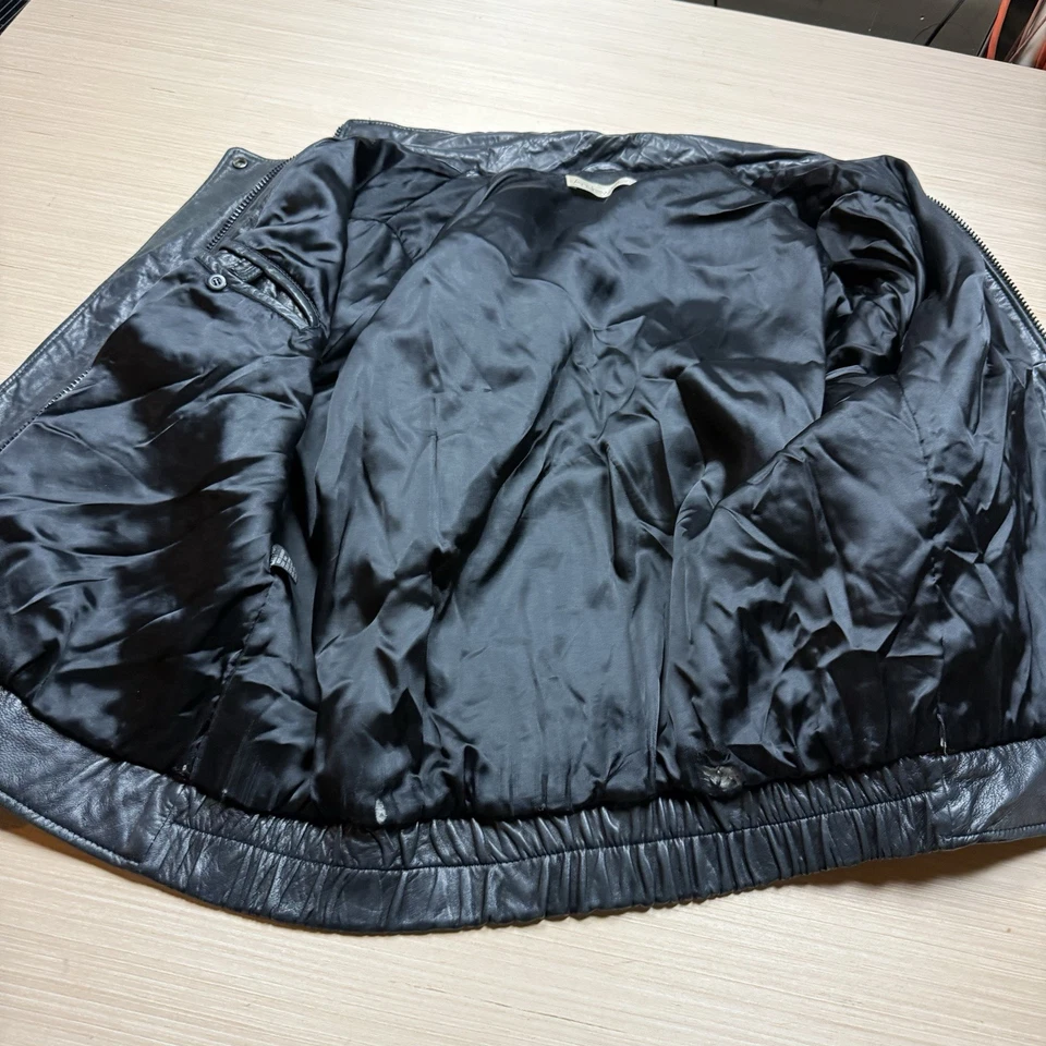 Chaqueta de cuero vintage Andrew Marc años 90 para mujer grande motociclista bombardero boxy Foto 2 de 4