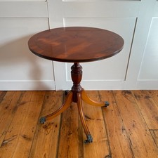 Round Wooden Side Table Vintage Mahogany Pedestal Coffee Wine Claw Feet Casters