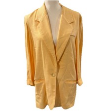 Vtg WORTHINGTON Linen Blend Yellow Single Button Blazer Made In USA Size 6