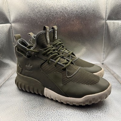 Size 8 Adidas Tubular X Dark Green Mid Top Lace Up Mens Sneaker Shoes AF6369